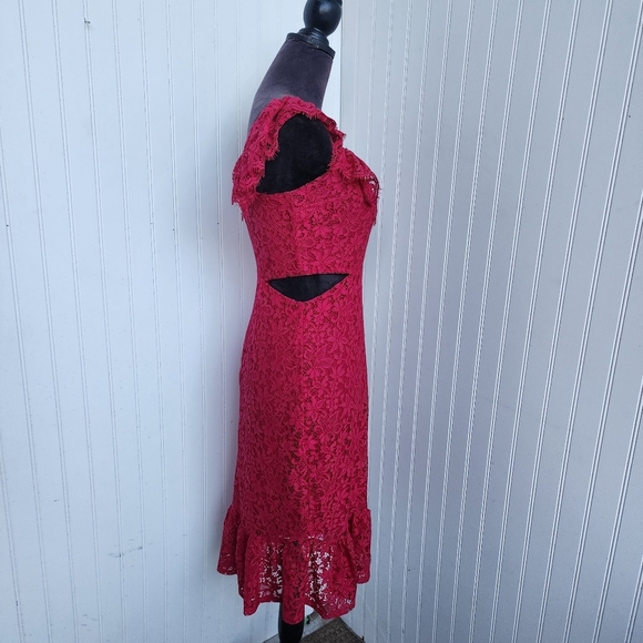 Express Lace Side Cutout Ruffle Dress  Gorgeous Hot Pink Women's Off Shoulders S - Picture 7 of 16